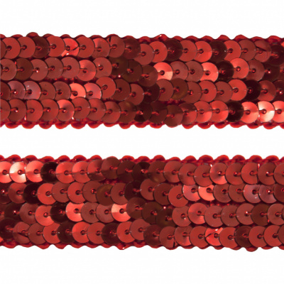 Тесьма с пайетками 3, шир. 20 мм/уп. 25+/-1 м, цвет красный - купить в Костроме. Цена: 778.19 руб.