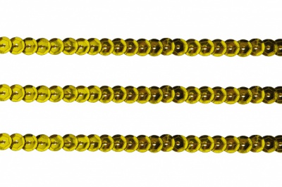 Пайетки "ОмТекс" на нитях, SILVER-BASE, 6 мм С / упак.73+/-1м, цв. А-1 - т.золото - купить в Костроме. Цена: 468.37 руб.