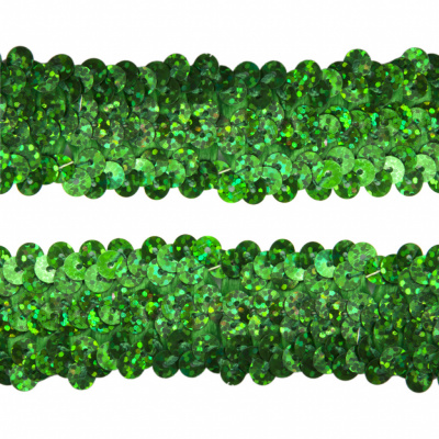 Тесьма с пайетками D4, шир. 30 мм/уп. 25+/-1 м, цвет зелёный - купить в Костроме. Цена: 1 098.48 руб.