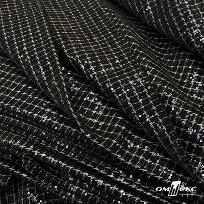 Ткань костюмная с пайетками, 100%полиэстр, 460+/-10 гр/м2, 150см #309 - цв. чёрный - купить в Костроме. Цена 1 203.93 руб.