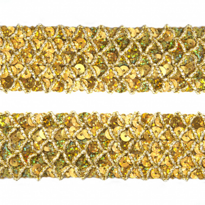 Тесьма с пайетками D16, шир. 35 мм/уп. 25+/-1 м, цвет золото - купить в Костроме. Цена: 1 281.60 руб.