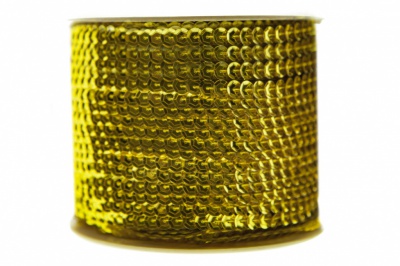 Пайетки "ОмТекс" на нитях, SILVER-BASE, 6 мм С / упак.73+/-1м, цв. 7 - св.золото - купить в Костроме. Цена: 468.37 руб.