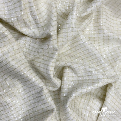 Ткань костюмная с пайетками, 100%полиэстр, 460+/-10 гр/м2, 150см #309 - цв. молочный - купить в Костроме. Цена 1 203.93 руб.
