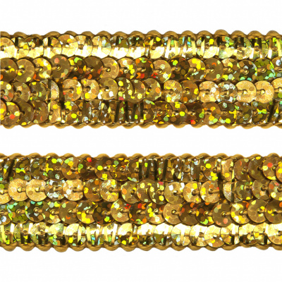 Тесьма с пайетками D16, шир. 20 мм/уп. 25+/-1 м, цвет золото - купить в Костроме. Цена: 786.13 руб.
